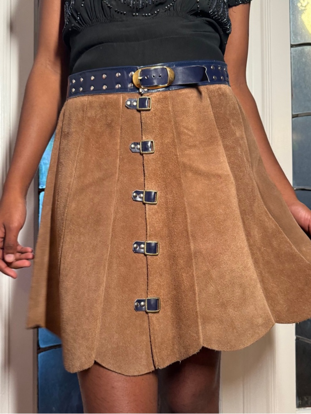 1970s Suede A-Line Mini Skirt in Caramel Brown